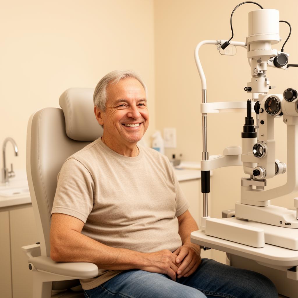 Ophthalmologist examining a patient at a slit lamp